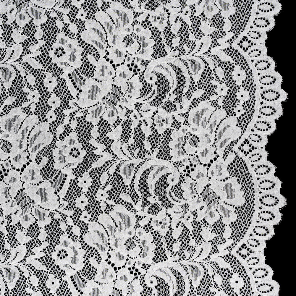 Stretch Corded Lace with Finished Edges - Ivory Flower Garden