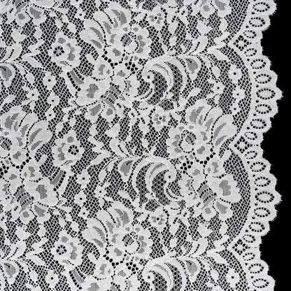 Stretch Corded Lace with Finished Edges - Ivory Flower Garden