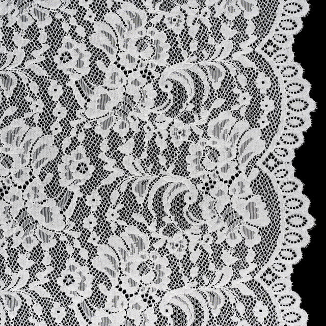 Stretch Corded Lace with Finished Edges - Ivory Flower Garden