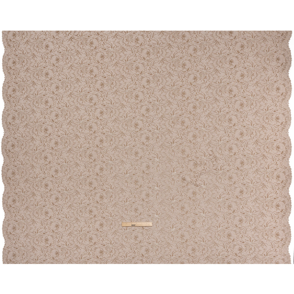 Stretch Corded Lace with Finished Edges - Cub Brown and Natural Bold Blooming Florals - Dania Collection - Full