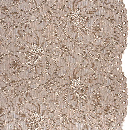 Stretch Corded Lace with Finished Edges - Cub Brown and Natural Bold Blooming Florals - Dania Collection