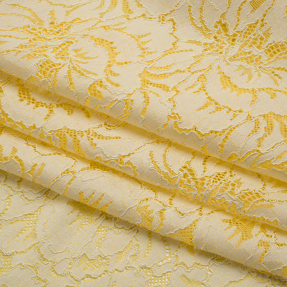 Stretch Corded Lace with Finished Edges - Acacia Yellow and Natural Bold Blooming Florals - Dania Collection