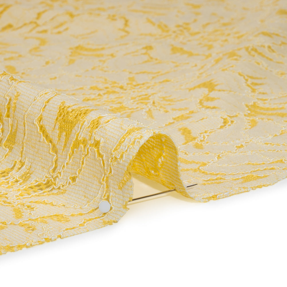Stretch Corded Lace with Finished Edges - Acacia Yellow and Natural Bold Blooming Florals - Dania Collection - Detail