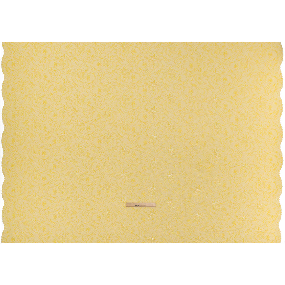 Stretch Corded Lace with Finished Edges - Acacia Yellow and Natural Bold Blooming Florals - Dania Collection - Full