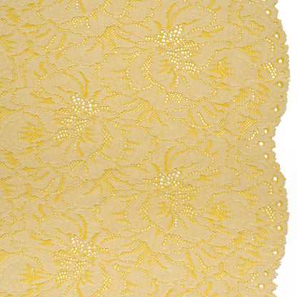 Stretch Corded Lace with Finished Edges - Acacia Yellow and Natural Bold Blooming Florals - Dania Collection