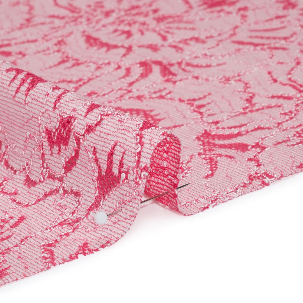 Stretch Corded Lace with Finished Edges - Raspberry Pink and Natural Bold Blooming Florals - Dania Collection - Detail