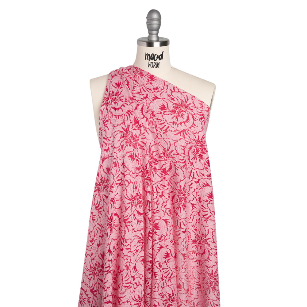 Stretch Corded Lace with Finished Edges - Raspberry Pink and Natural Bold Blooming Florals - Dania Collection - Drape
