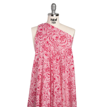 Stretch Corded Lace with Finished Edges - Raspberry Pink and Natural Bold Blooming Florals - Dania Collection