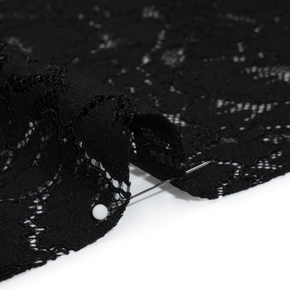 Stretch Corded Lace with Finished Edges - Black Bold Blooming Florals - Dania Collection