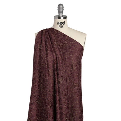 Stretch Metallic Corded Lace with Finished Edges - Deep Orchid Purple and Gold Bold Blooming Florals - Dania Collection