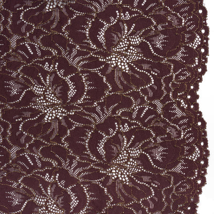 Stretch Metallic Corded Lace with Finished Edges - Deep Orchid Purple and Gold Bold Blooming Florals - Dania Collection