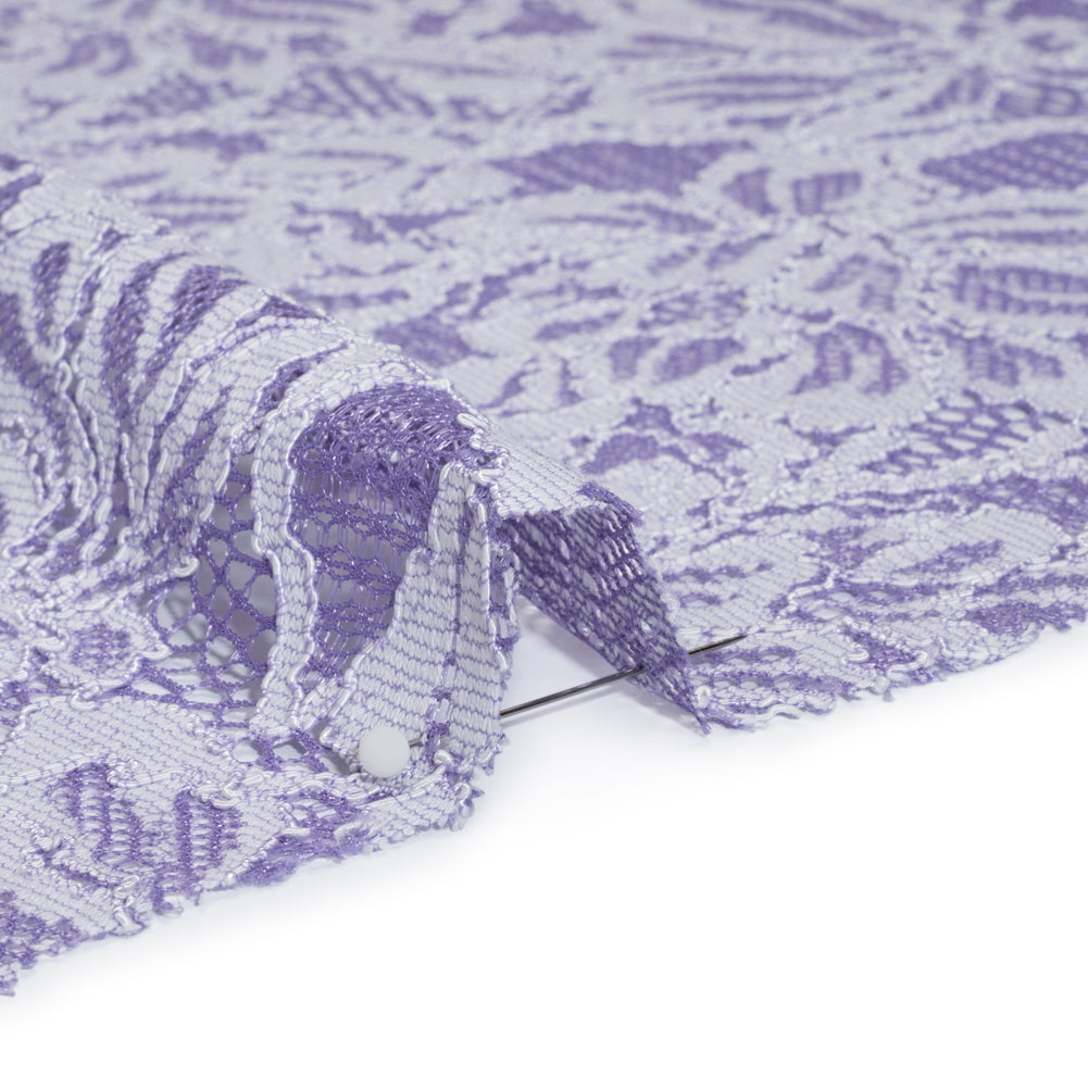 Stretch Corded Lace with Finished Edges - Purple Corallites and Natural Tropical Blossoms - Ottilie Collection