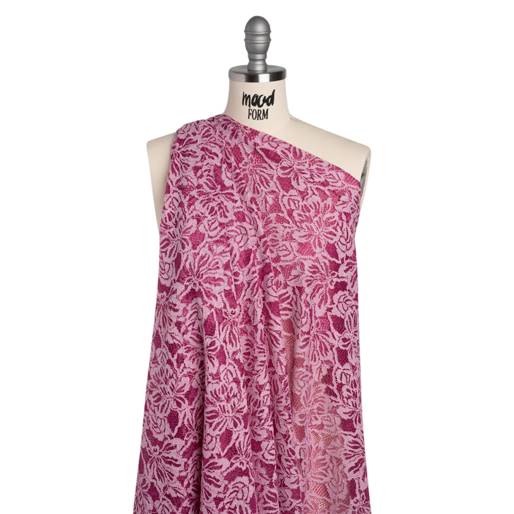 Stretch Corded Lace with Finished Edges - Festival Fuchsia and Natural Tropical Blossoms - Ottilie Collection