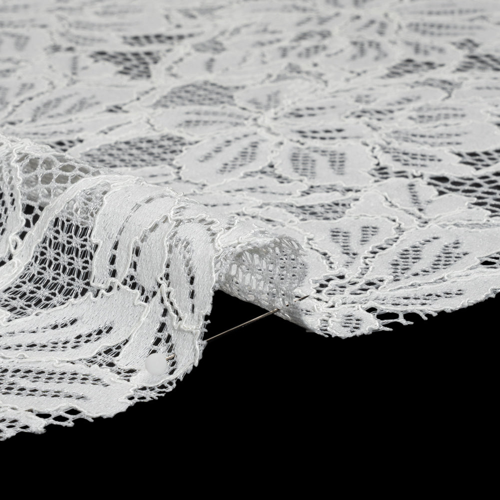 Stretch Corded Lace with Finished Edges - Ivory Tropical Blossoms - Ottilie Collection