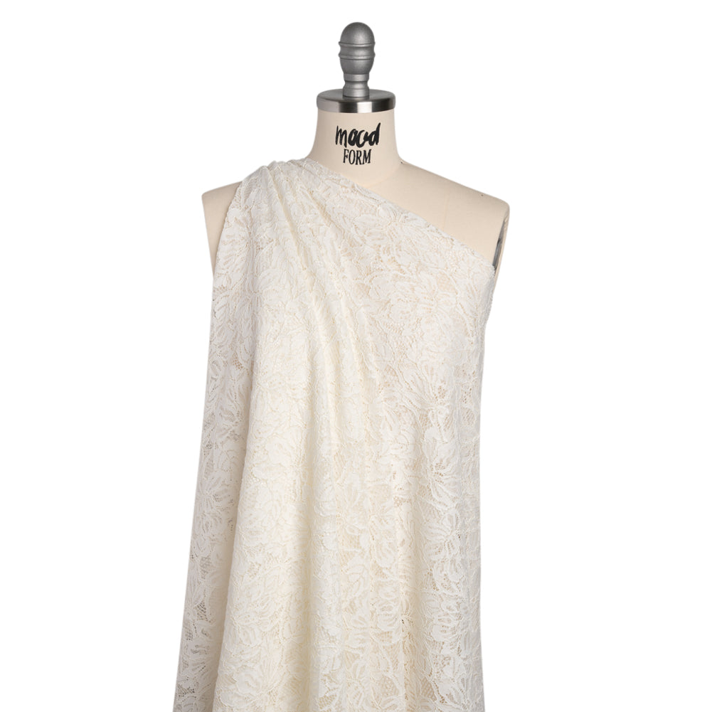 Stretch Corded Lace with Finished Edges - Ivory Tropical Blossoms - Ottilie Collection