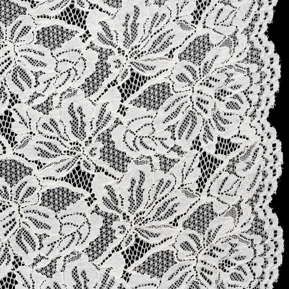 Stretch Corded Lace with Finished Edges - Ivory Tropical Blossoms - Ottilie Collection