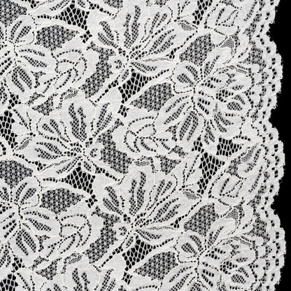 Stretch Corded Lace with Finished Edges - Ivory Tropical Blossoms - Ottilie Collection