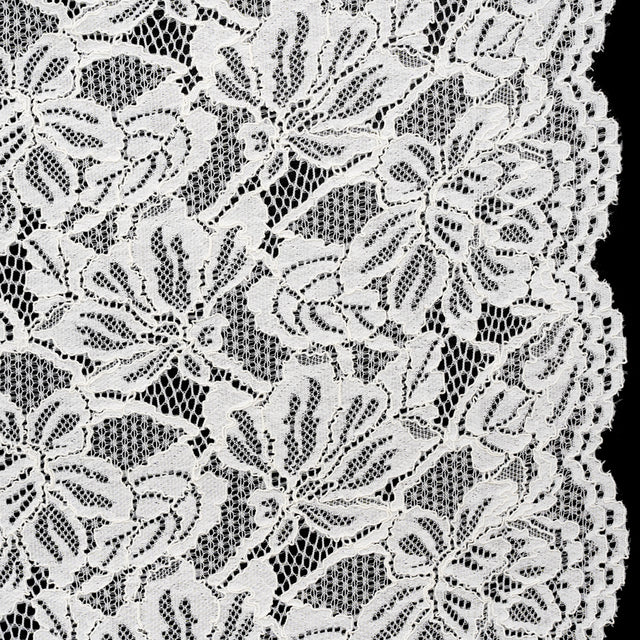 Stretch Corded Lace with Finished Edges - Ivory Tropical Blossoms - Ottilie Collection