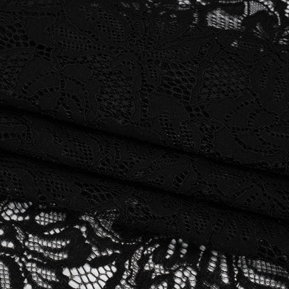 Stretch Corded Lace with Finished Edges - Black Tropical Blossoms - Ottilie Collection