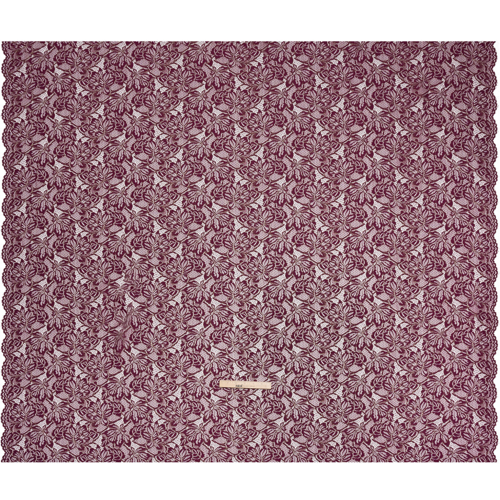 Stretch Metallic Corded Lace with Finished Edges - Dark Purple and Gold Tropical Blossoms - Ottilie Collection