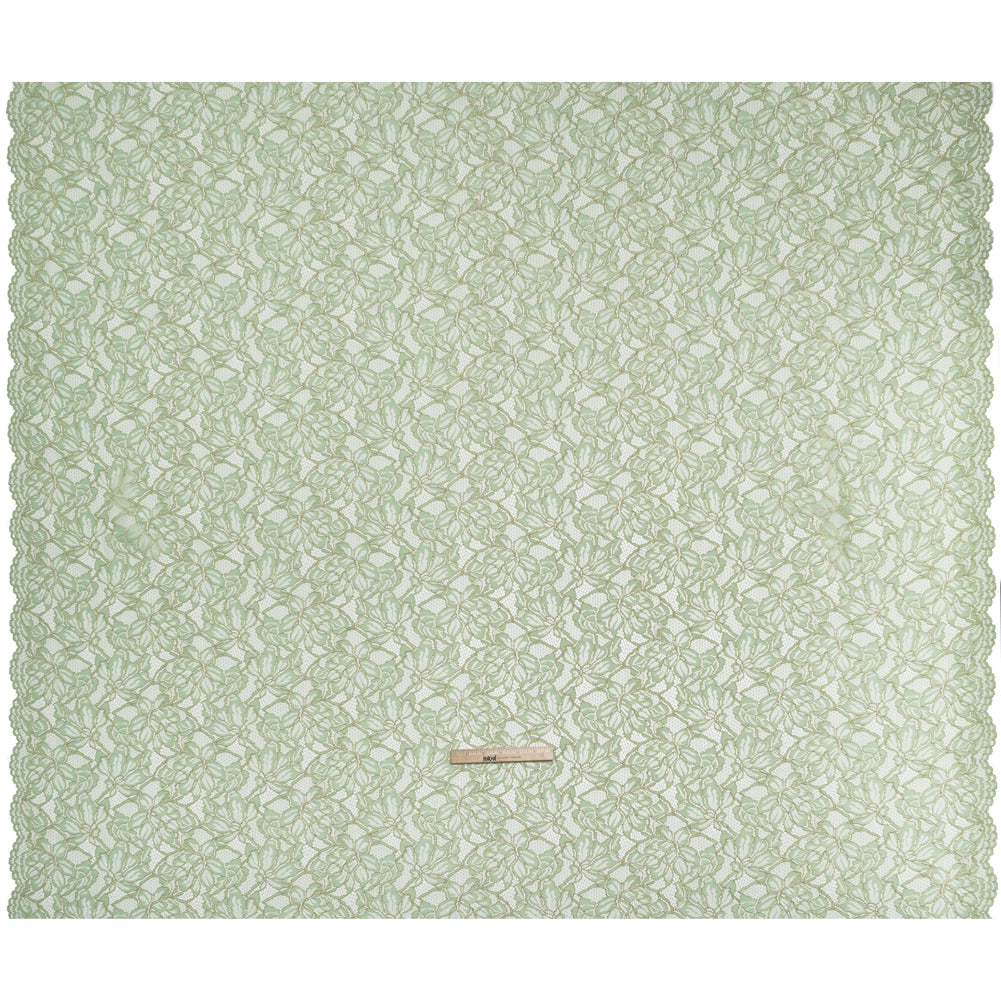 Stretch Metallic Corded Lace with Finished Edges - Dusty Aqua and Gold Tropical Blossoms - Ottilie Collection - Full