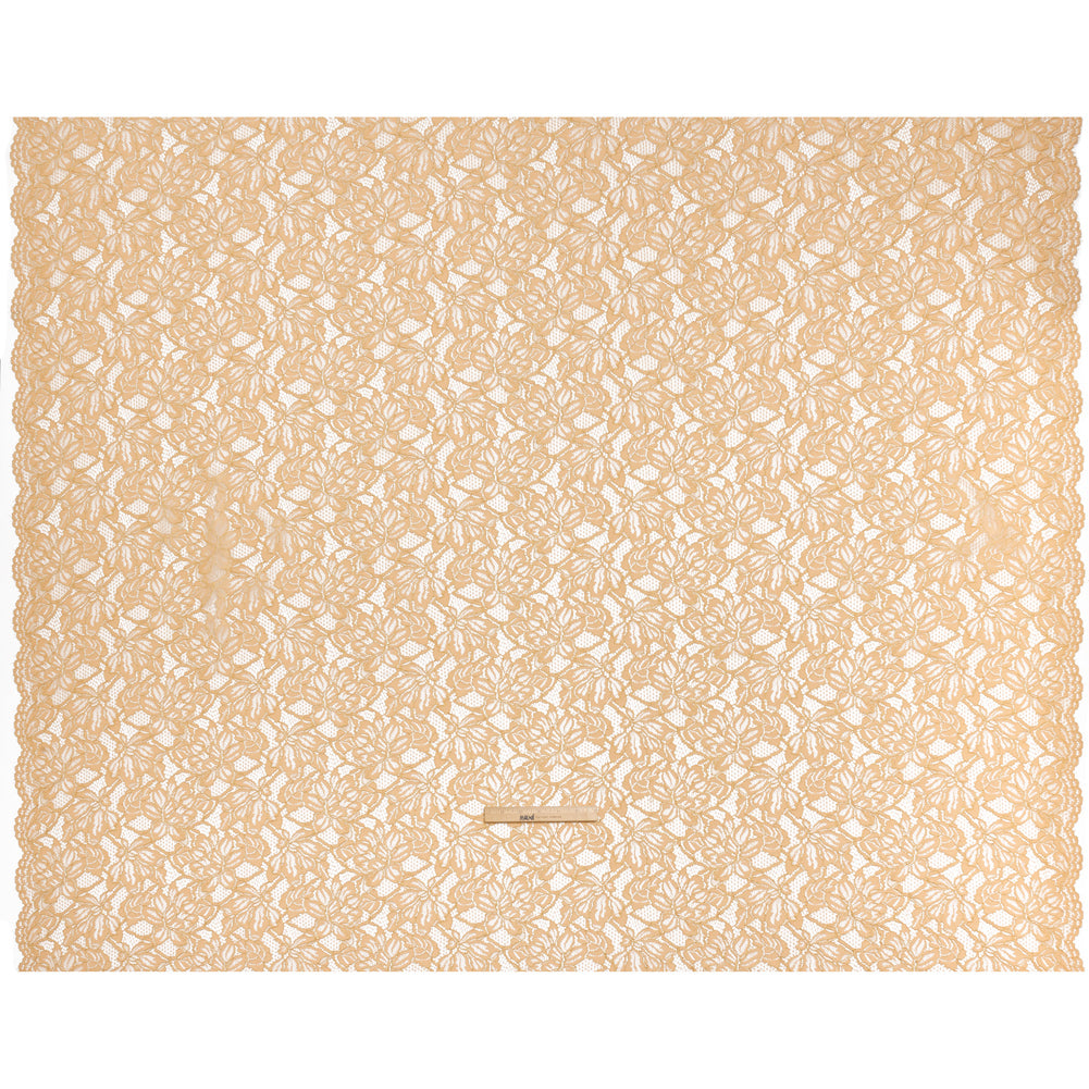 Stretch Metallic Corded Lace with Finished Edges - Linen Beige and Gold Tropical Blossoms - Ottilie Collection