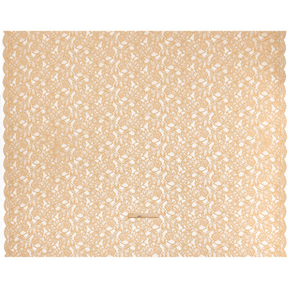 Stretch Metallic Corded Lace with Finished Edges - Linen Beige and Gold Tropical Blossoms - Ottilie Collection