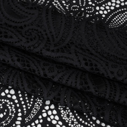 Stretch Raschel Lace with Finished Edges - Black Swirling Gardens