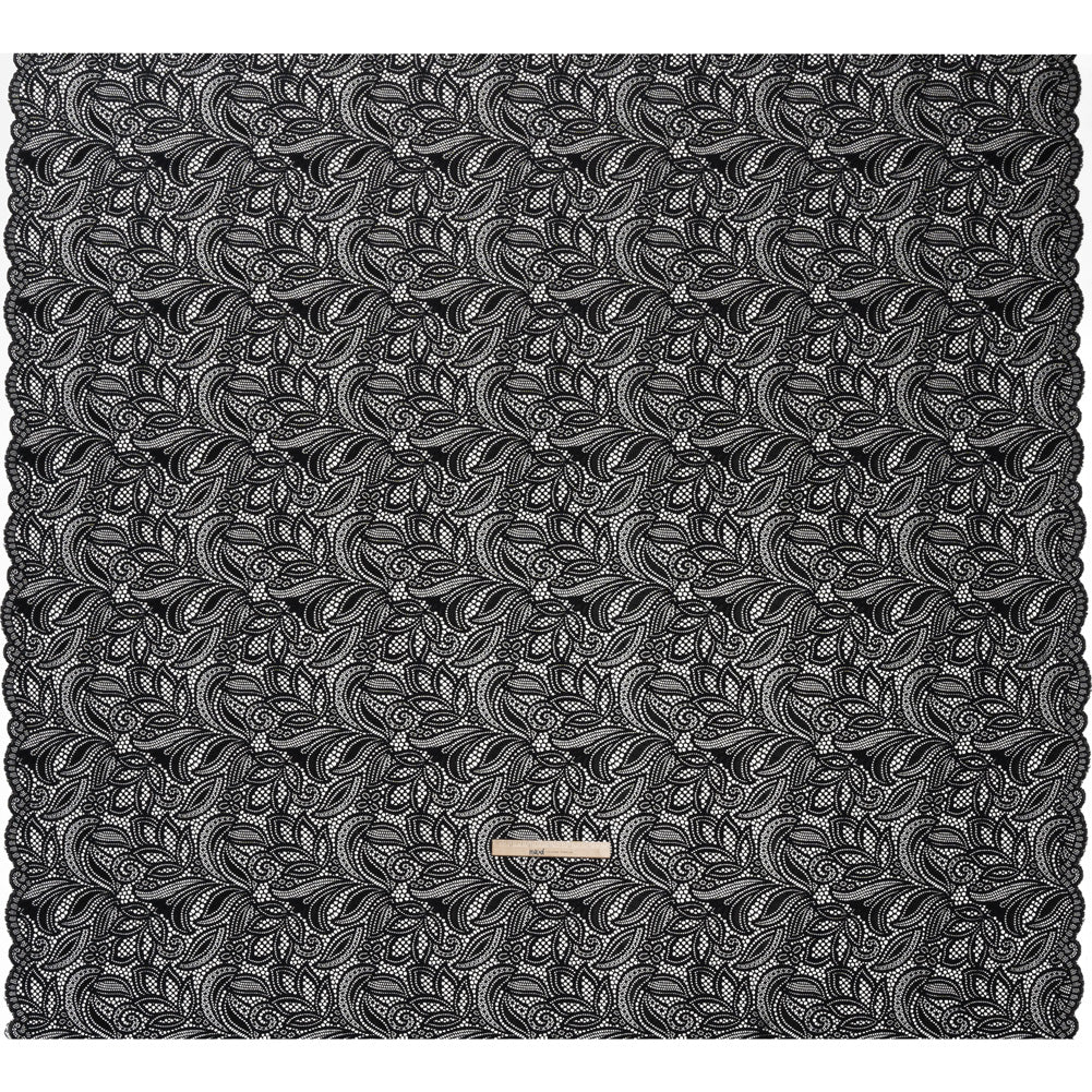 Stretch Raschel Lace with Finished Edges - Black Swirling Gardens - Full