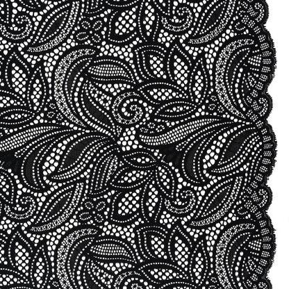 Stretch Raschel Lace with Finished Edges - Black Swirling Gardens