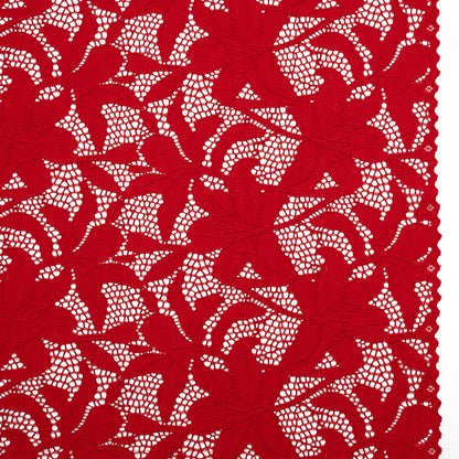 Recycled Stretch Raschel Lace with Finished Edges - Cherry Red Dancing Lilies