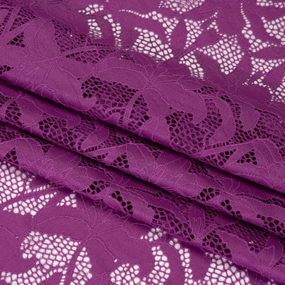 Recycled Stretch Raschel Lace with Finished Edges - Anemone Purple Dancing Lilies