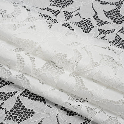 Recycled Stretch Raschel Lace with Finished Edges - PFD White Dancing Lilies