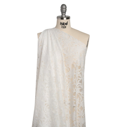 Recycled Stretch Raschel Lace with Finished Edges - PFD White Dancing Lilies