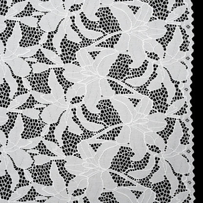 Recycled Stretch Raschel Lace with Finished Edges - PFD White Dancing Lilies