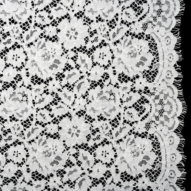 Corded Lace Panel with Eyelash Fringe Finished Edges - Ivory Floral