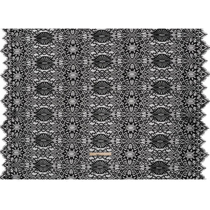 Corded Lace Panel with Finished Eyelash Fringe Edges - Black Floral Flows
