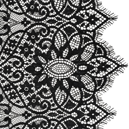 Corded Lace Panel with Finished Eyelash Fringe Edges - Black Floral Flows
