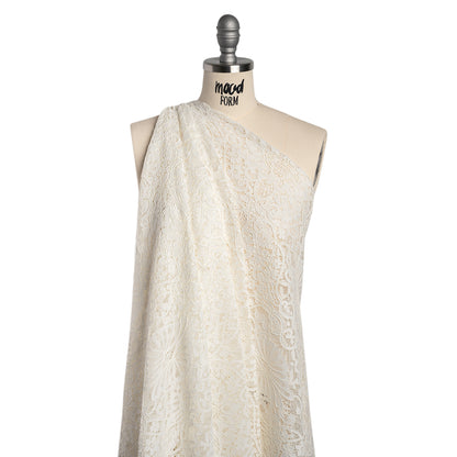 Corded Lace Panel with Finished Eyelash Fringe Edges - Ivory Floral Flows