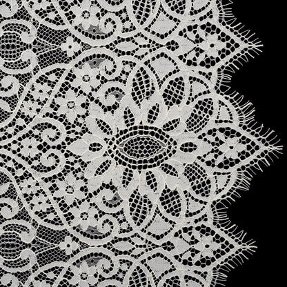 Corded Lace Panel with Finished Eyelash Fringe Edges - Ivory Floral Flows