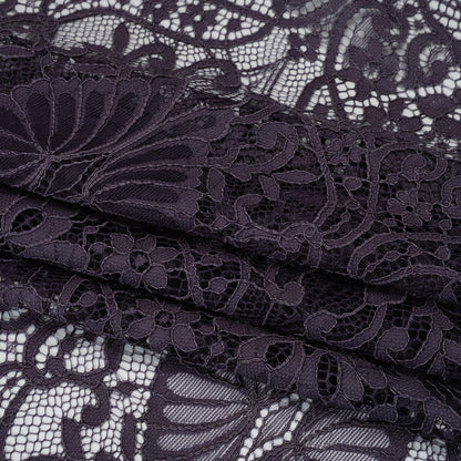 Corded Lace Panel with Finished Eyelash Fringe Edges - Smoke Floral Flows