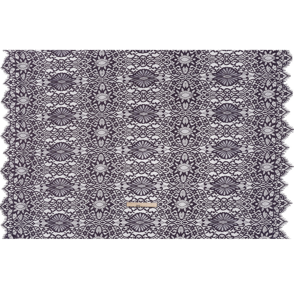 Corded Lace Panel with Finished Eyelash Fringe Edges - Smoke Floral Flows - Full