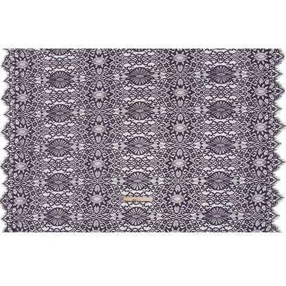 Corded Lace Panel with Finished Eyelash Fringe Edges - Smoke Floral Flows