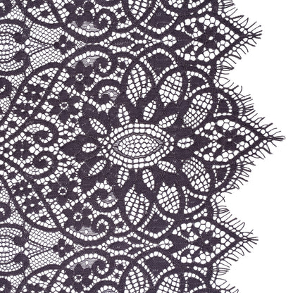 Corded Lace Panel with Finished Eyelash Fringe Edges - Smoke Floral Flows