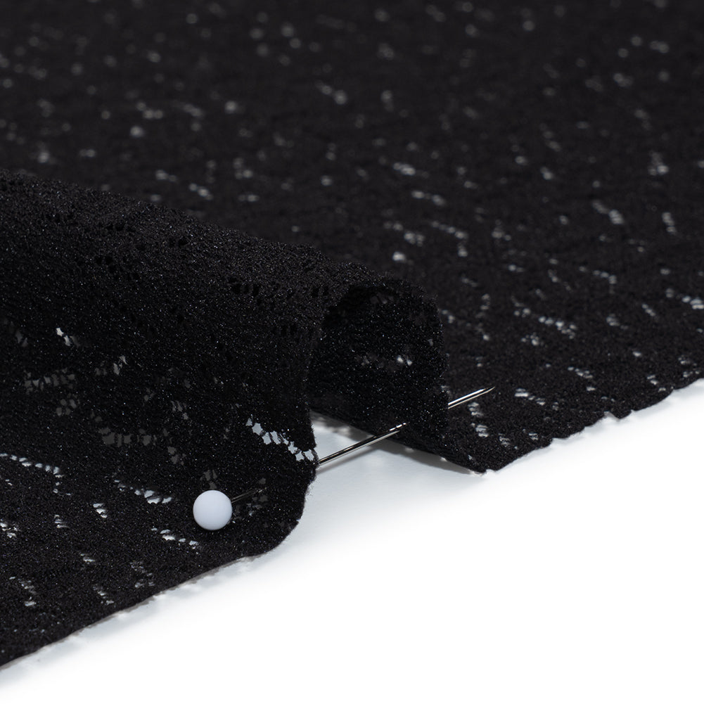 Stretch Raschel Lace - Black Dense Allover Floral - Detail