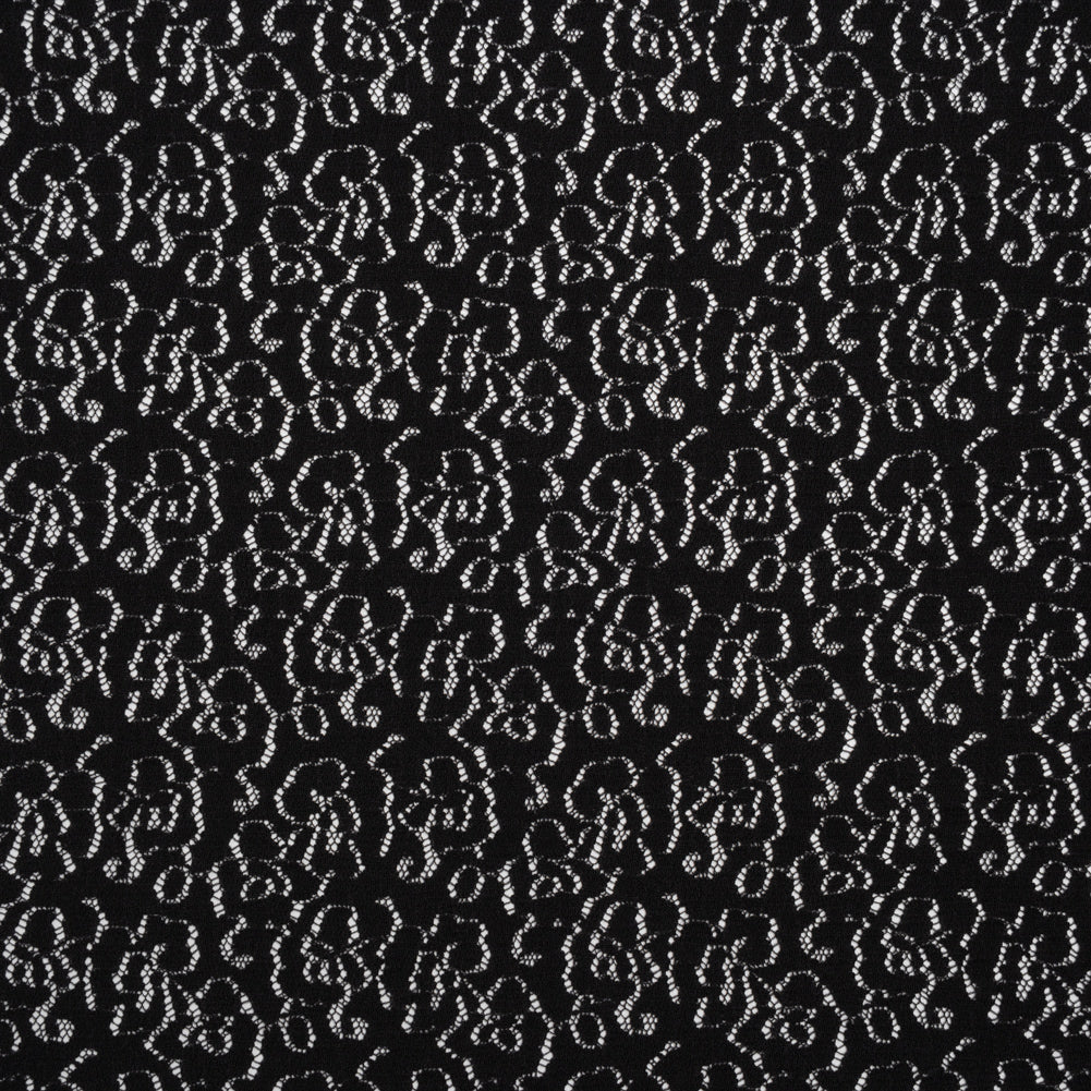 Stretch Raschel Lace - Black Dense Allover Floral