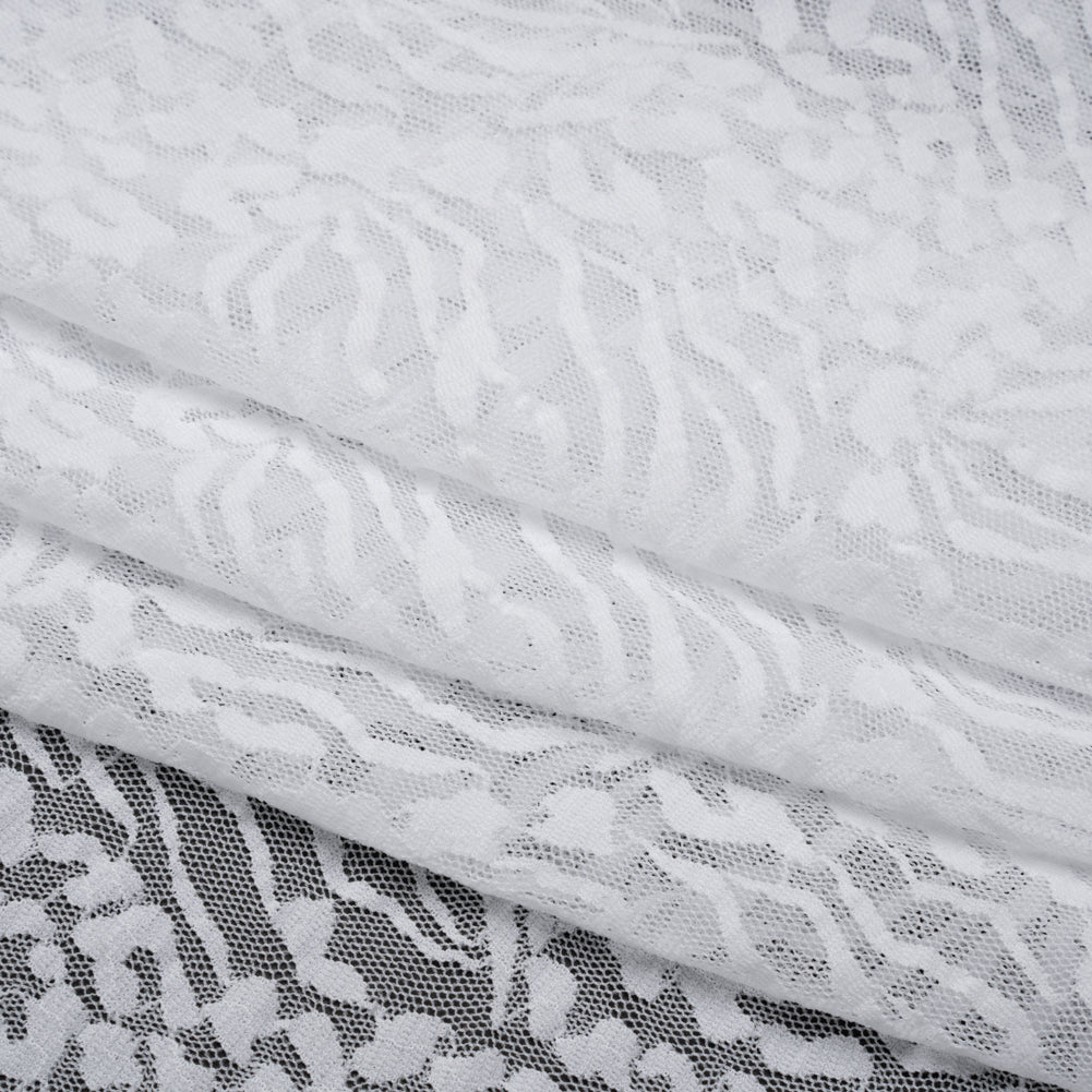 Stretch Raschel Lace - White Animal Stripes and Spots - Folded