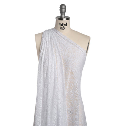 Stretch Raschel Lace - White Animal Stripes and Spots