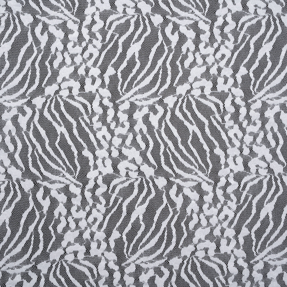 Stretch Raschel Lace - White Animal Stripes and Spots