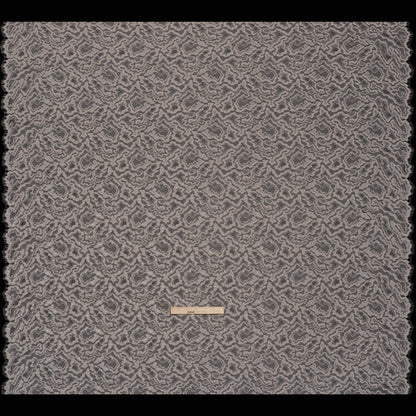 Metallic Raschel Lace Panel with Scalloped Fringed Edges - Silver, Sandstone and Taupe Abstract Squiggles